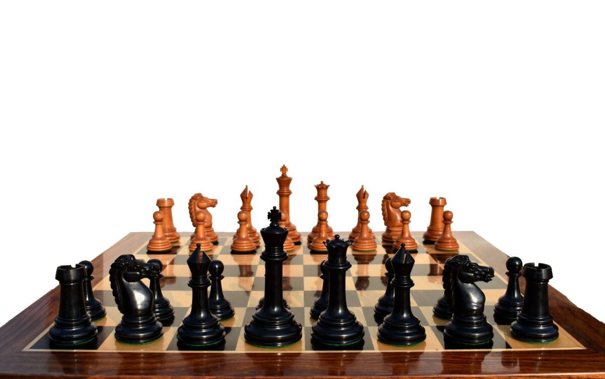 1890- Royal Staunton chess Pieces BCC reproduction Antiqued Boxwood & Ebony 4.4" King-6090