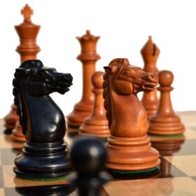 1890- Royal Staunton chess Pieces BCC reproduction Antiqued Boxwood & Ebony 4.4" King-6092