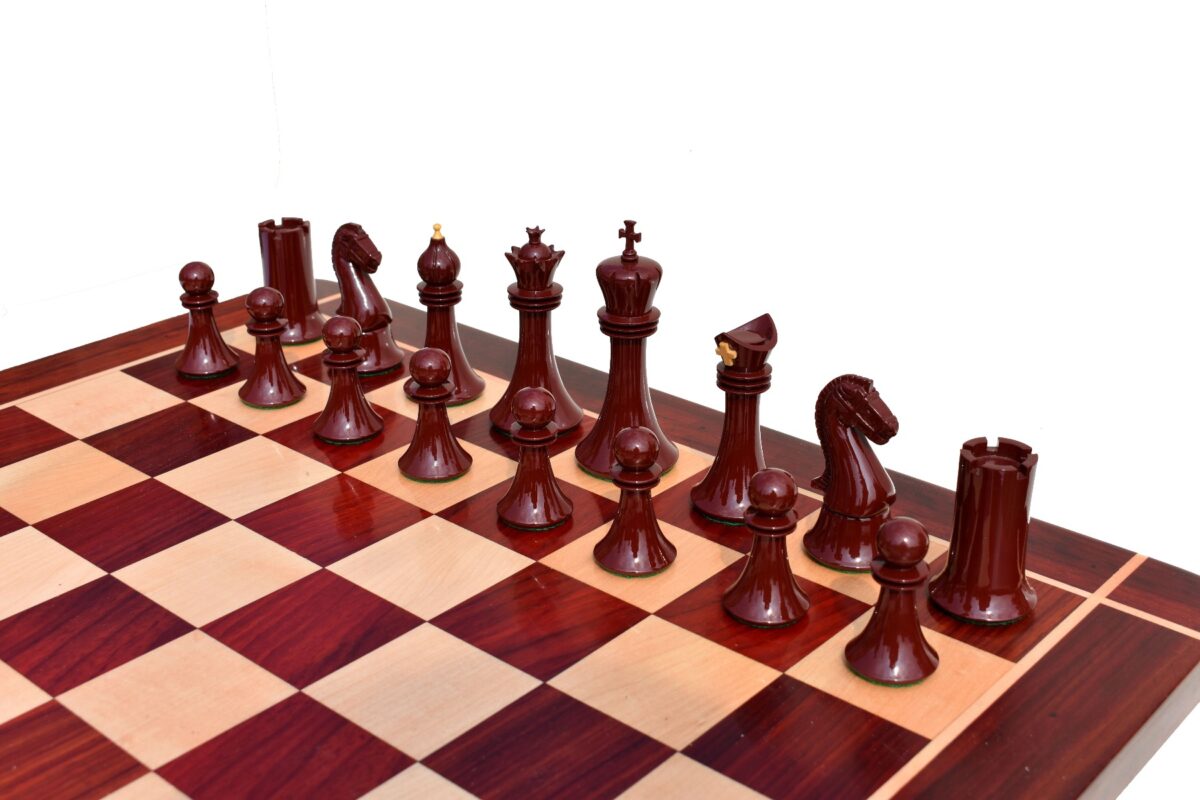 The Capablanca Chess Series-- Chess Pieces Boxwood Lacquered & Burgundy Lacquered 4.25" King-6047