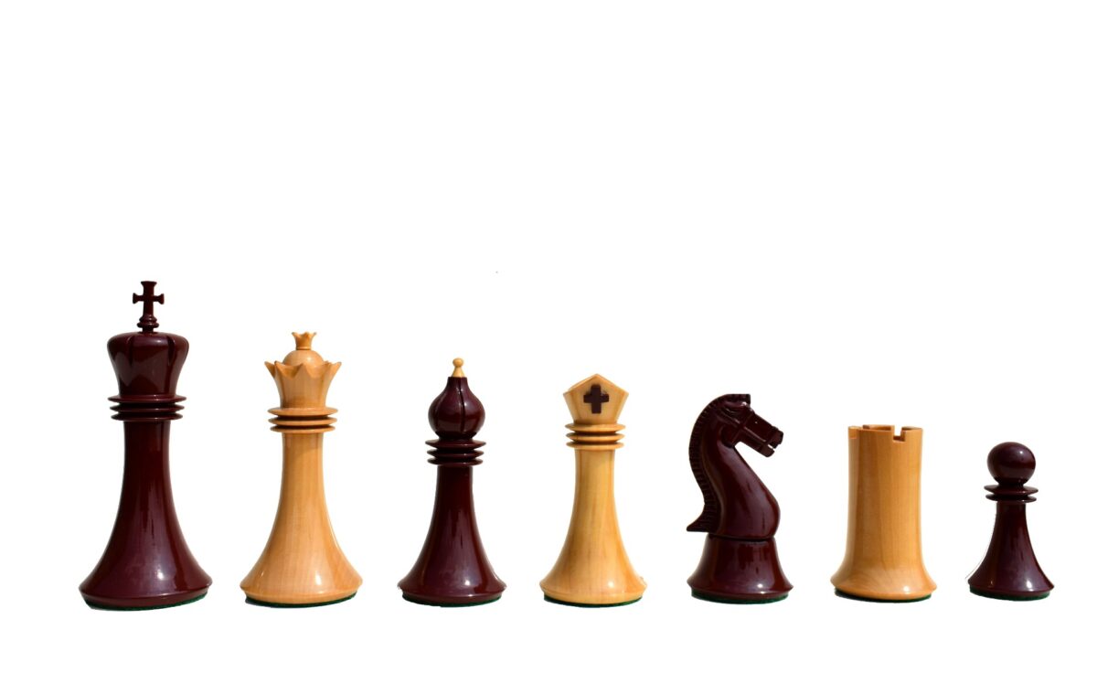 The Capablanca Chess Series-- Chess Pieces Boxwood Lacquered & Burgundy Lacquered 4.25" King-6040