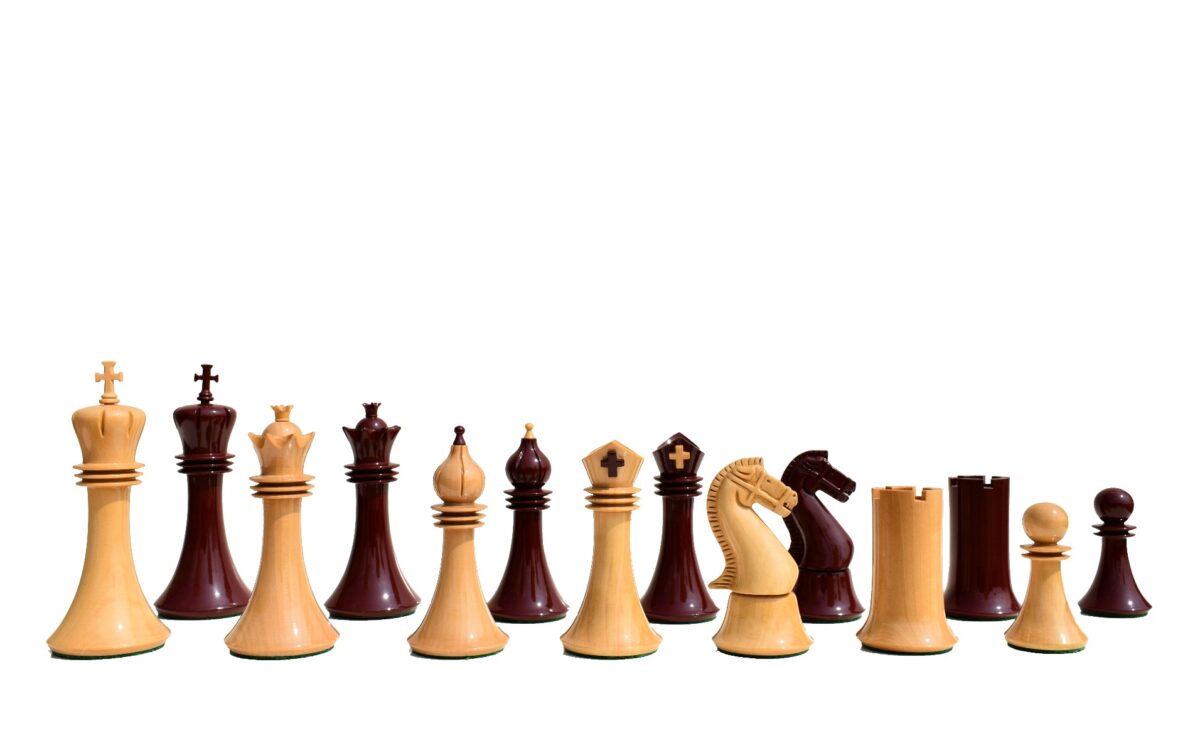 The Capablanca Chess Series-- Chess Pieces Boxwood Lacquered & Burgundy Lacquered 4.25" King-0