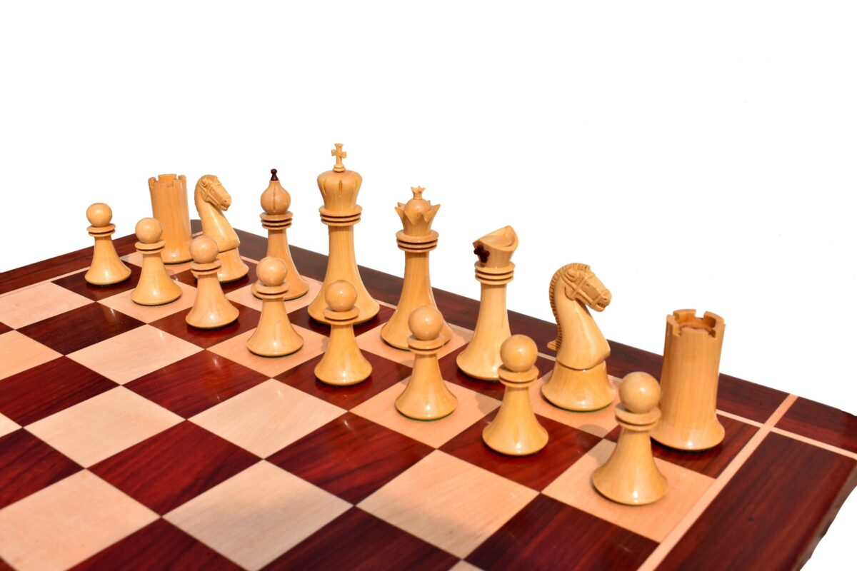 The Capablanca Chess Series-- Chess Pieces Boxwood Lacquered & Burgundy Lacquered 4.25" King-6045