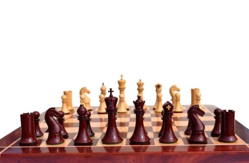 The Capablanca Chess Series-- Chess Pieces Boxwood Lacquered & Burgundy Lacquered 4.25" King-6048