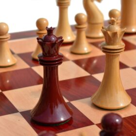 The Capablanca Chess Series-- Chess Pieces Boxwood Lacquered & Burgundy Lacquered 4.25" King-6050