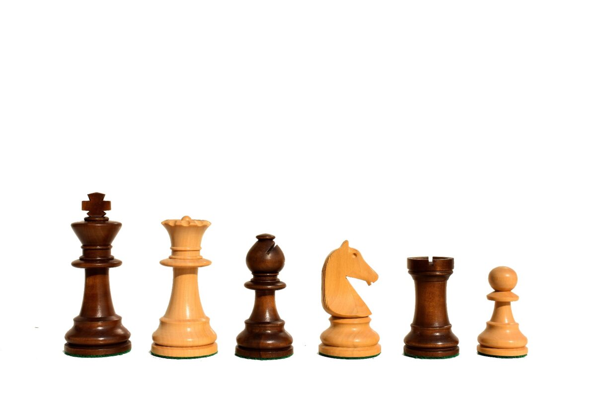 B210 Henri Chavet Series - 1980-1990 reproduction-Chess Pieces Boxwood & Dark Antique Gilded 3.625" King-0