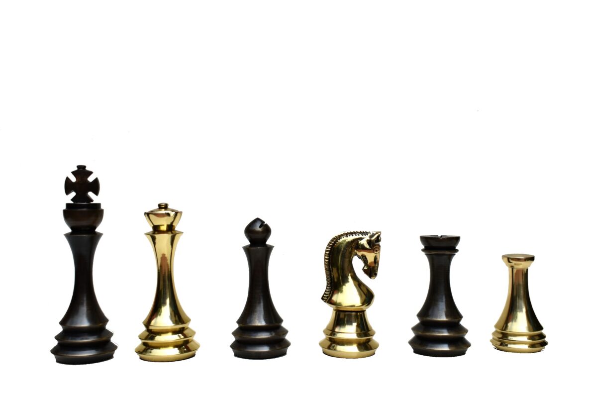 The Russian Legacy Series Chess Pieces Solid Brass & Antique Stained Brass 4.4" King-0