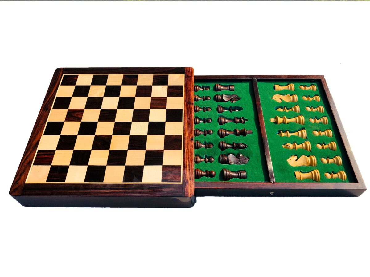 Travel Magnetic Chess set Maple & Rosewood 10" Square-6006