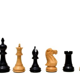 The Royal Knight Chess Set Boxwood & Ebonized 4" King with 2" Square chess board & storage Box-5693