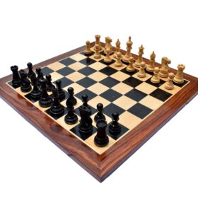 The Royal Knight Chess Set Boxwood & Ebonized 4" King with 2" Square chess board & storage Box-5691