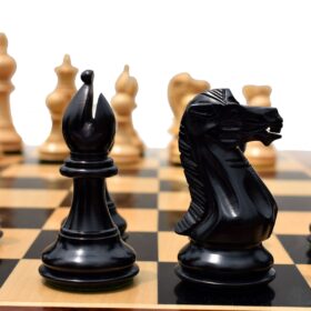 The Royal Knight Chess Set Boxwood & Ebonized 4" King with 2" Square chess board & storage Box-5699