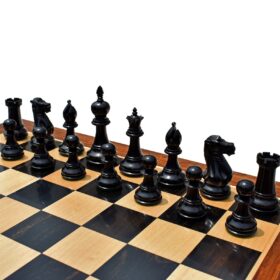 The Royal Knight Chess Set Boxwood & Ebonized 4" King with 2" Square chess board & storage Box-5697