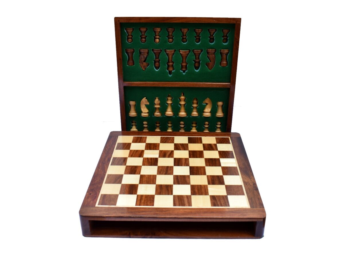 Travel Magnetic Chess set Maple & Sheesham 7 Square -0