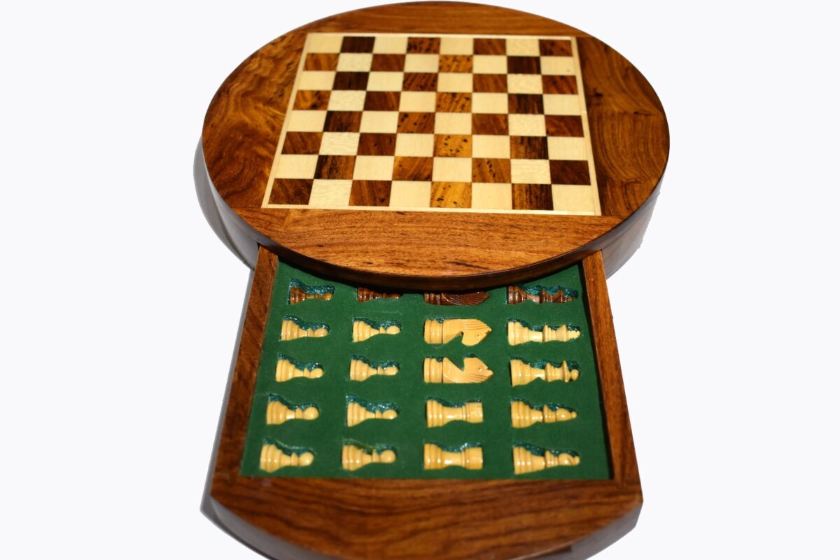 Travel Magnetic Chess set Maple & Sheesham 5" Round-5932