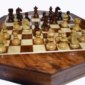 Travel Magnetic Chess set Maple & Sheesham 6" Octagonal-0