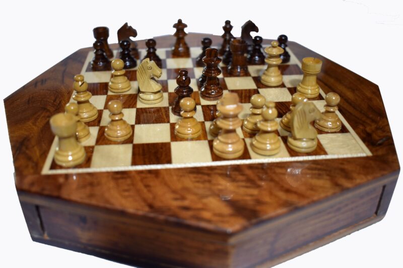 Travel Magnetic Chess set Maple & Sheesham 6" Octagonal-0