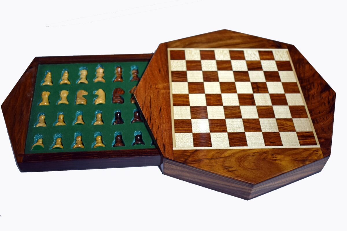 Travel Magnetic Chess set Maple & Sheesham 9" Octagonal-5961