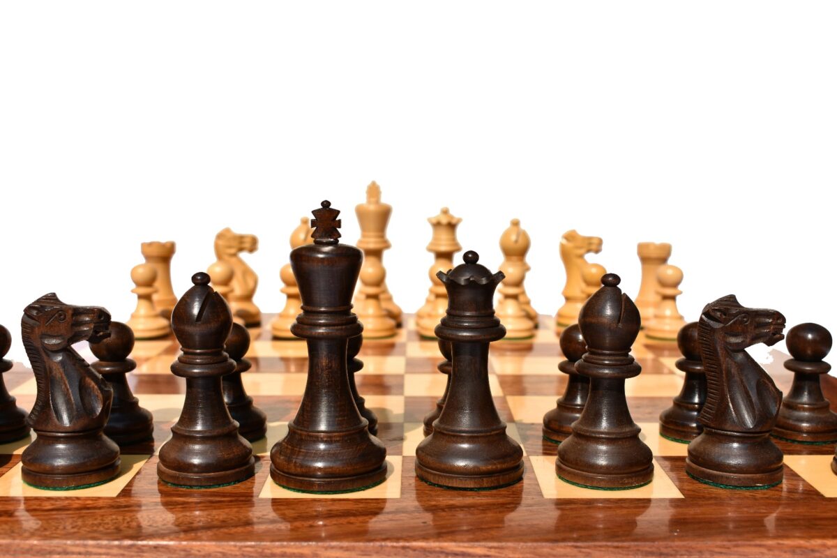 Grandmaster Series chess set Boxwood & Walnut Gilded Boxwood 3.75" King with 18" Chess Board-0