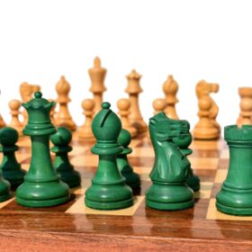 Grandmaster Series Chess set Boxwood & Green Gilded Boxwood 3.75" King with 18" Chess Board-0