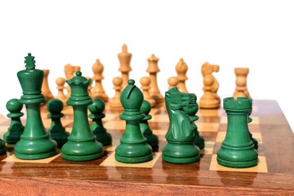 Grandmaster Series Chess set Boxwood & Green Gilded Boxwood 3.75" King with 18" Chess Board-0