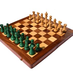 Grandmaster Series Chess set Boxwood & Green Gilded Boxwood 3.75" King with 18" Chess Board-6434