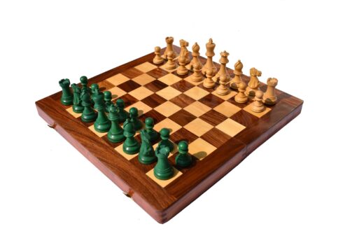 Grandmaster Series Chess set Boxwood & Green Gilded Boxwood 3.75" King with 18" Chess Board-6434