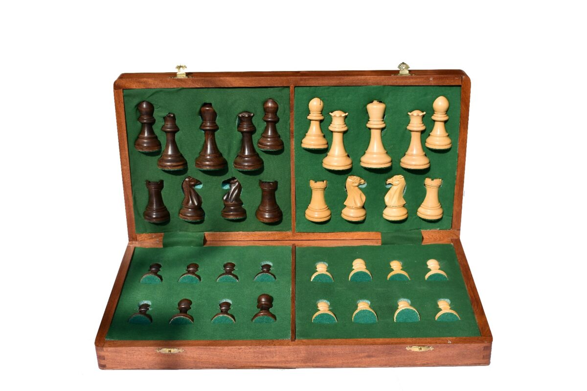 Grandmaster Series chess set Boxwood & Walnut Gilded Boxwood 3.75" King with 18" Chess Board-6402