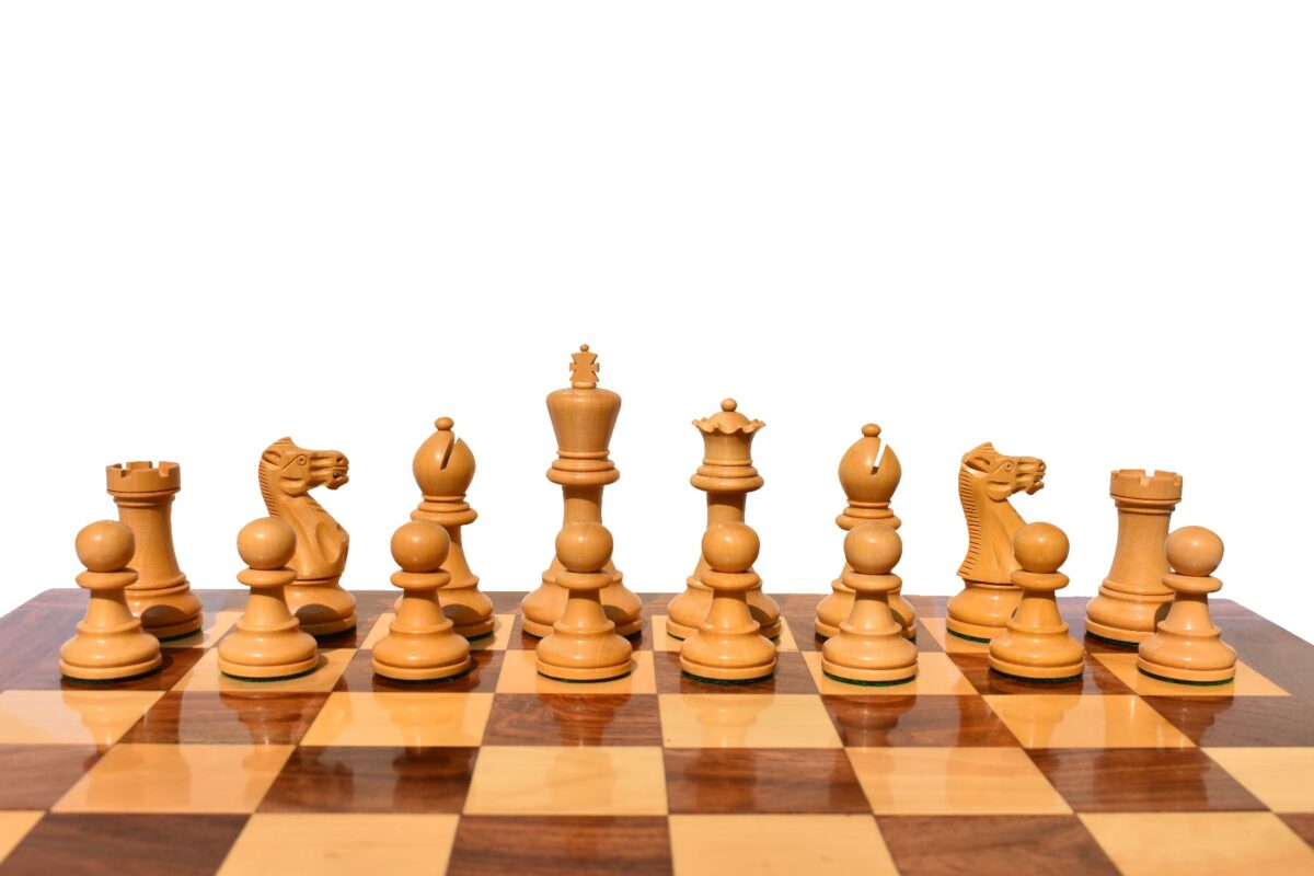 Grandmaster Series chess set Boxwood & Walnut Gilded Boxwood 3.75" King with 18" Chess Board-6396