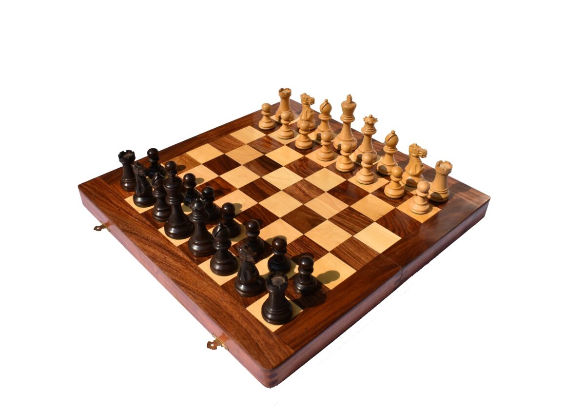 Grandmaster Series chess set Boxwood & Walnut Gilded Boxwood 3.75" King with 18" Chess Board-6394