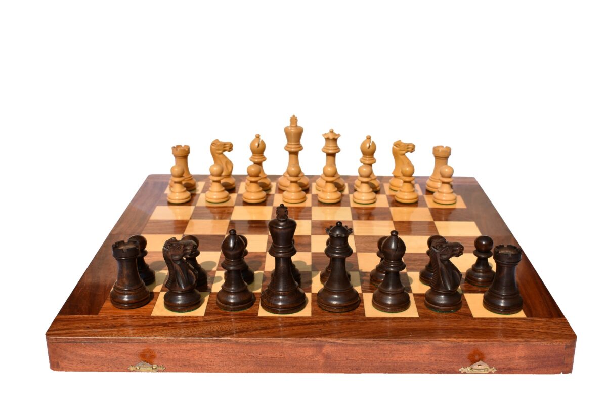 Grandmaster Series chess set Boxwood & Walnut Gilded Boxwood 3.75" King with 18" Chess Board-6395