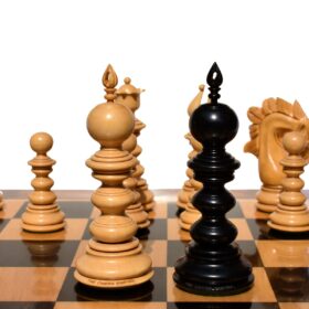 Designer Savano Series Chess Set Boxwood & Ebony 4.4" King with 2" Square chess board-6454