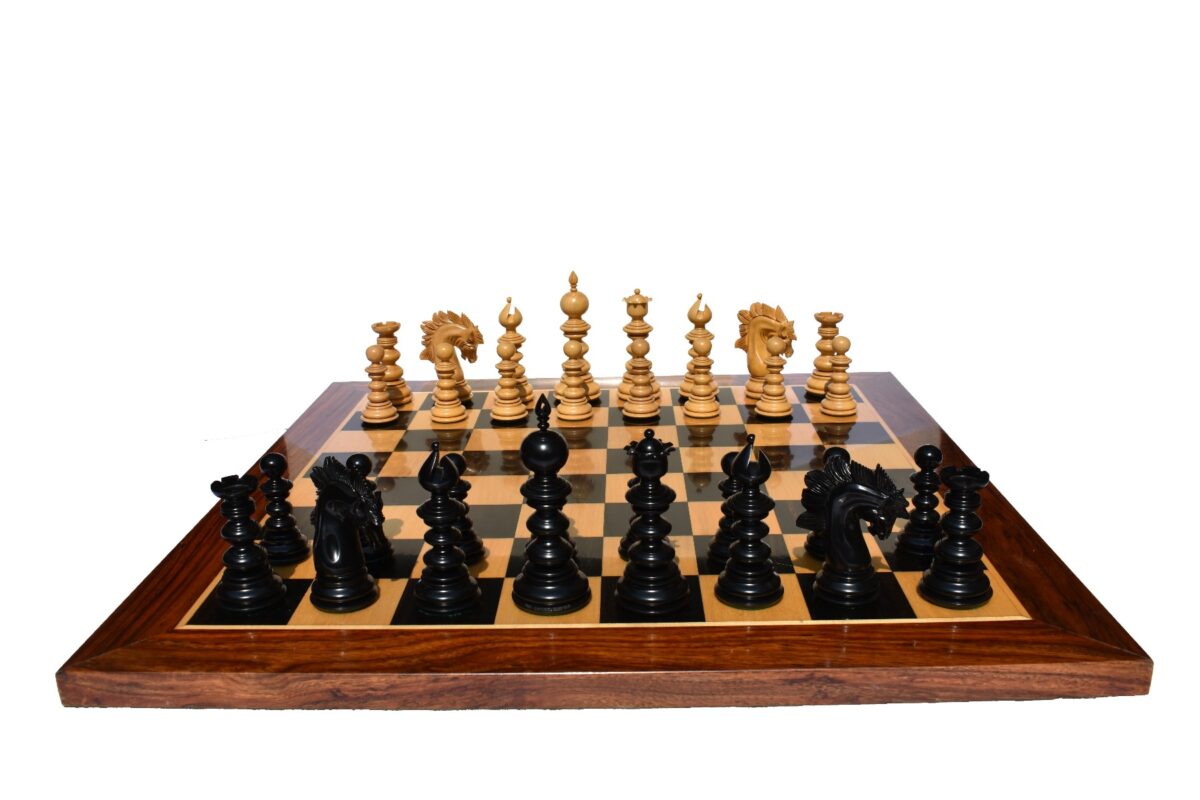 Designer Savano Series Chess Set Boxwood & Ebony 4.4" King with 2" Square chess board-6445