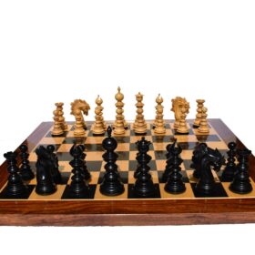 Designer Savano Series Chess Set Boxwood & Ebony 4.4" King with 2" Square chess board-6445