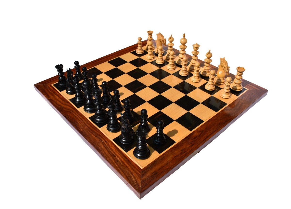 Designer Savano Series Chess Set Boxwood & Ebony 4.4" King with 2" Square chess board-6444