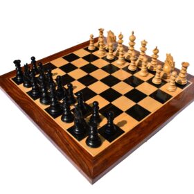 Designer Savano Series Chess Set Boxwood & Ebony 4.4" King with 2" Square chess board-6444