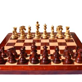 Wellington Series Chess set Boxwood & Padauk 4.4" King with 2.25" Square Chess Board-6380