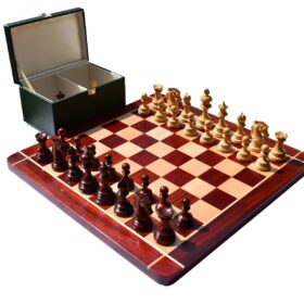 Wellington Series Chess set Boxwood & Padauk 4.4" King with 2.25" Square Chess Board-0