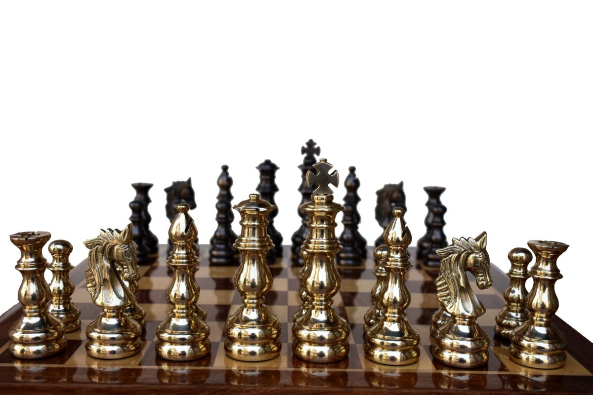 The English Elite luxury solid brass chess pieces Natural Brass & Antique color coated brass 4.75" King-6377