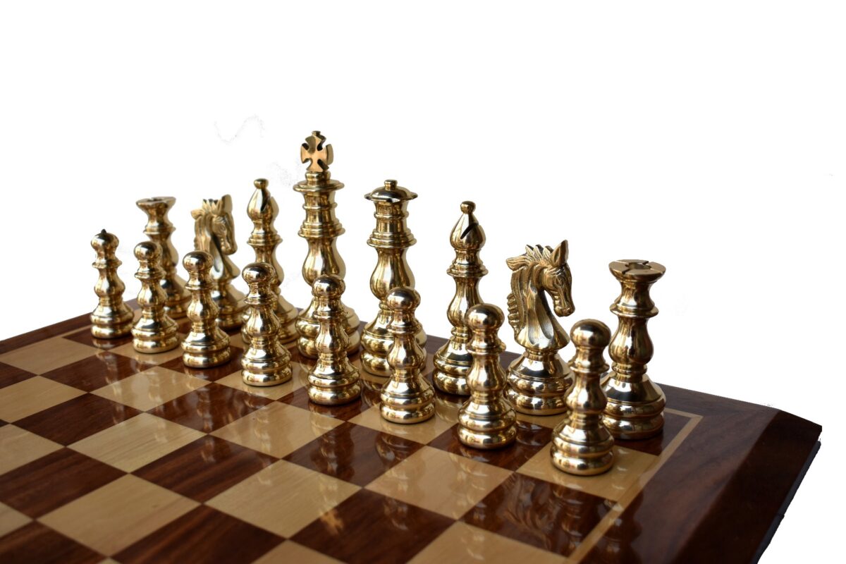 The English Elite luxury solid brass chess pieces Natural Brass & Antique color coated brass 4.75" King-6373