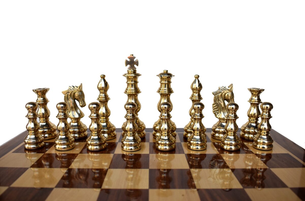 The English Elite luxury solid brass chess pieces Natural Brass & Antique color coated brass 4.75" King-6372