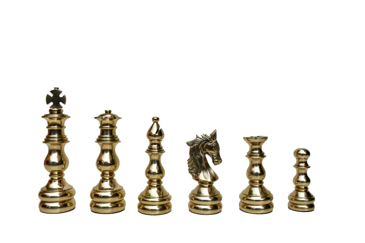 The English Elite luxury solid brass chess pieces Natural Brass & Antique color coated brass 4.75" King-6370