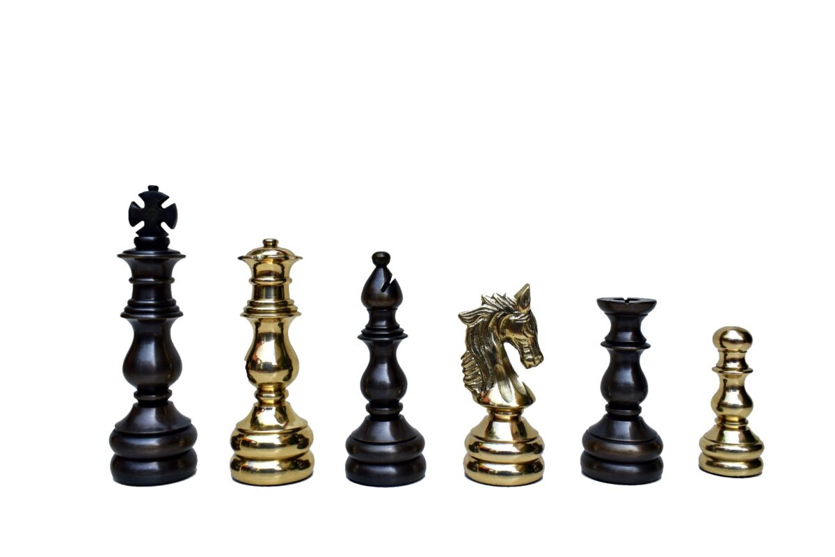 The English Elite luxury solid brass chess pieces Natural Brass & Antique color coated brass 4.75" King-0