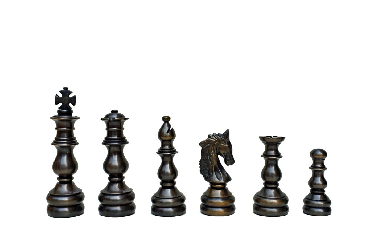 The English Elite luxury solid brass chess pieces Natural Brass & Antique color coated brass 4.75" King-6371