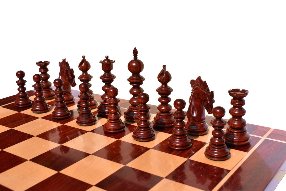 Designer Savano Series Chess set Boxwood & Padauk 4.4" King with 2" Square chess board-6410