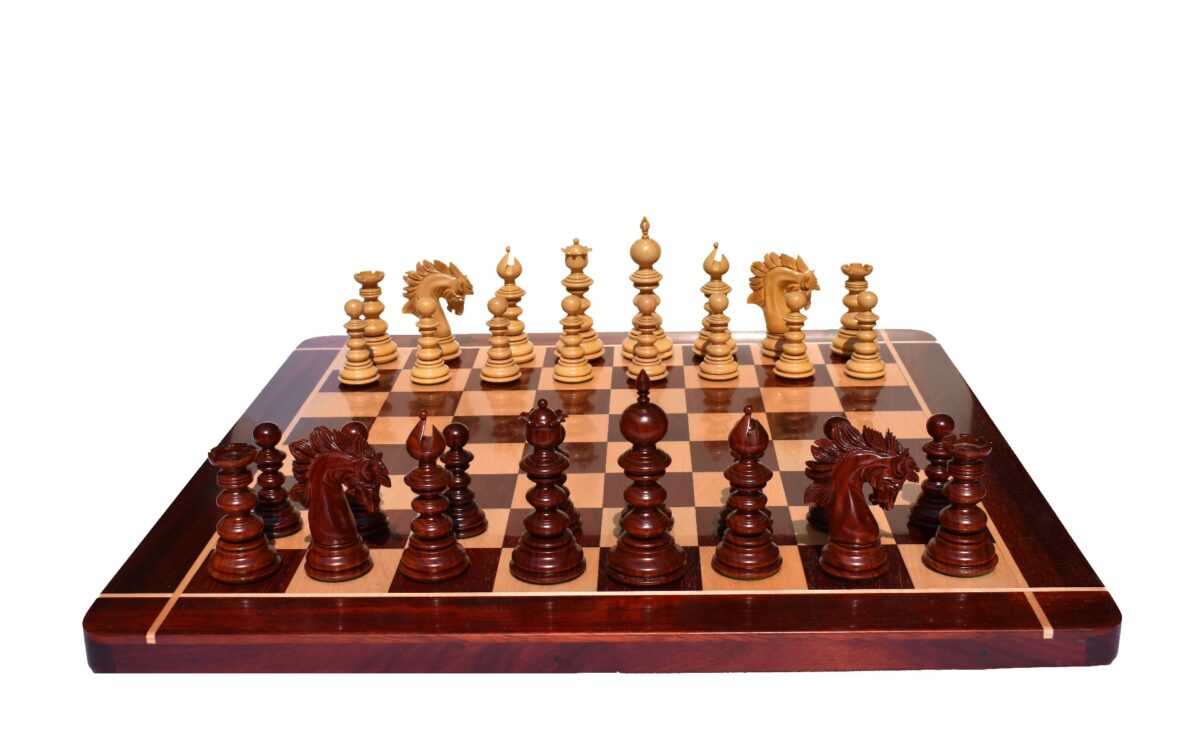 Designer Savano Series Chess set Boxwood & Padauk 4.4" King with 2" Square chess board-6406