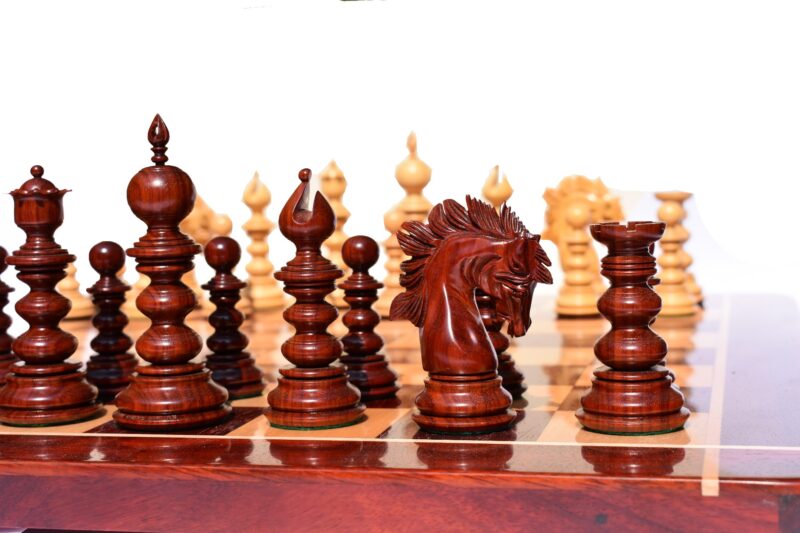 Designer Savano Series Chess set Boxwood & Padauk 4.4" King with 2" Square chess board-0