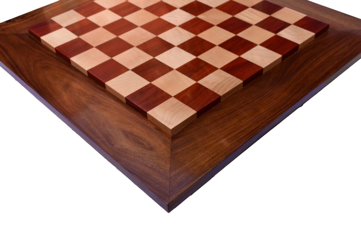 Exclusive Wide Border solid wood chess Board Maple & African Padauk with Golden Rosewood Border -0