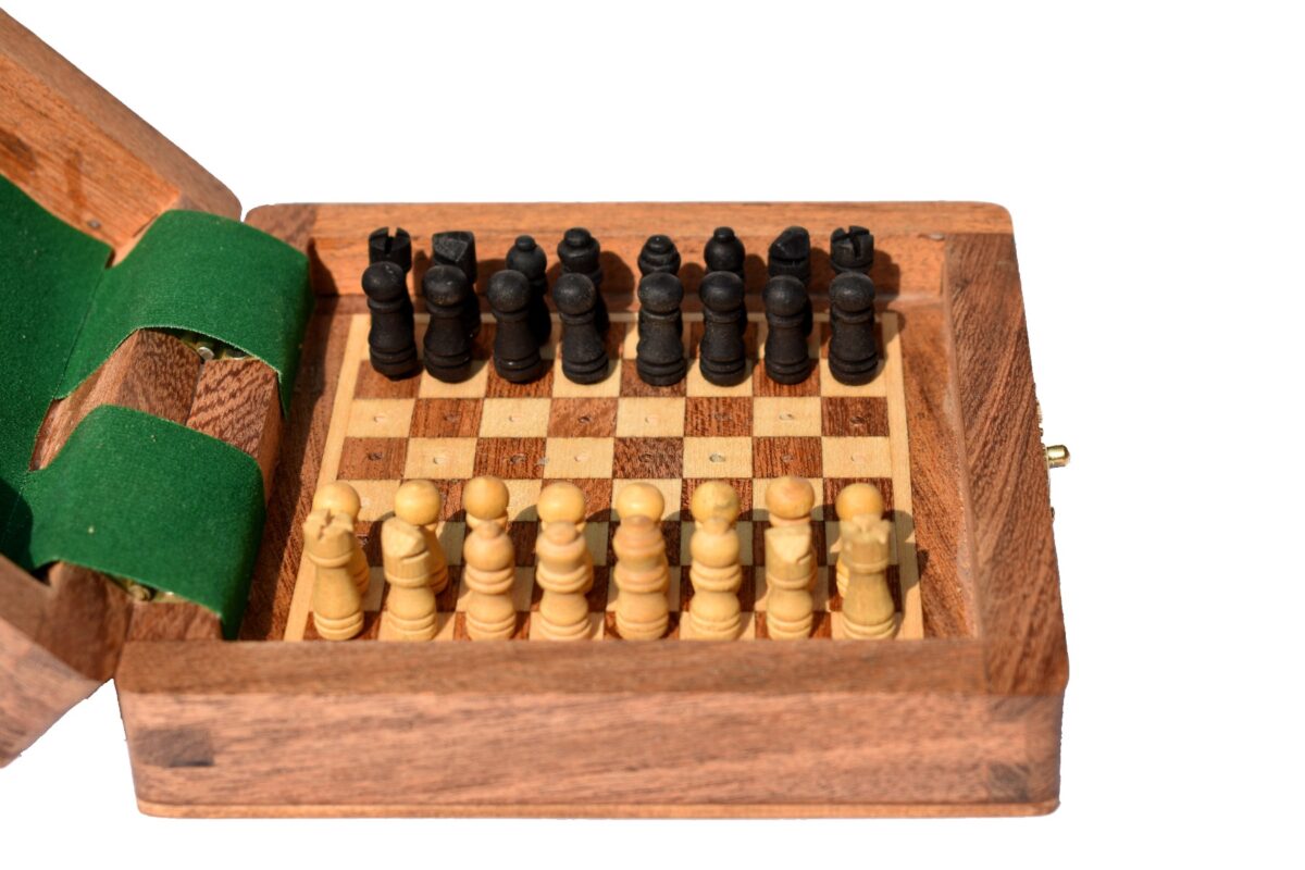 Travel Peg Chess set Maple & Acacia wood 4" Square-6391