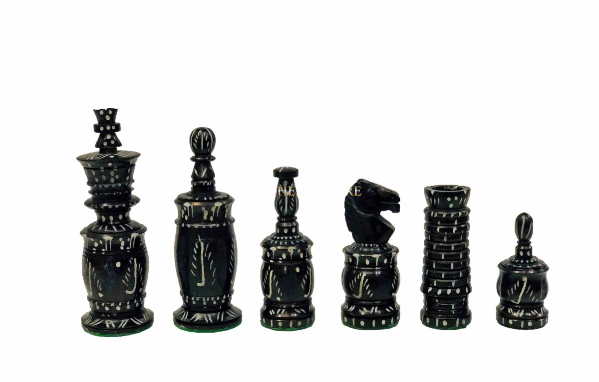 The Barleycorn Series Complete chess set Natural Bone & Black Stained Bone crafted 4" King with Chess Board -6548