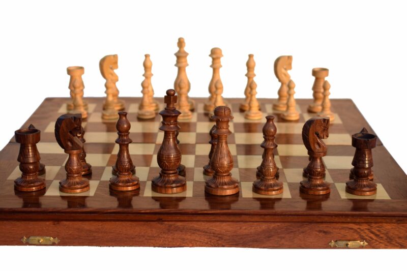 Gumat Series complete Chess set Boxwood & Sheesham 3.5" King with 16" Folding chess board-0