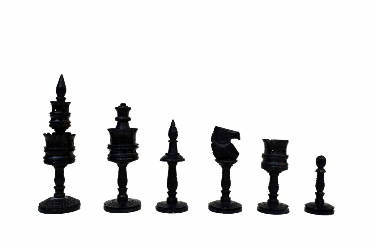 Lotus Flower Series Chess Pieces Natural Bone & Stained Bone Crafted 4" King -6554